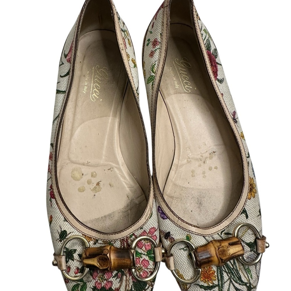 Gucci Women's Floral Canvas Flats - Cream and Multicolor